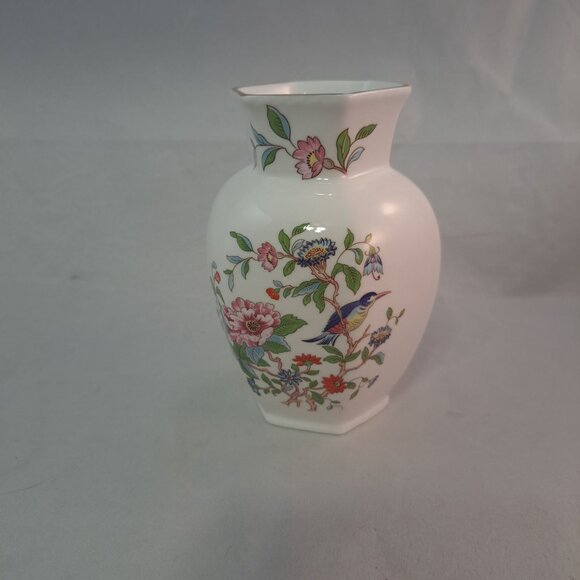 Aynsley England Bone China Pembroke Floral Vase 5" Hexagonal Gold Trim Vintage - Picture 3 of 8